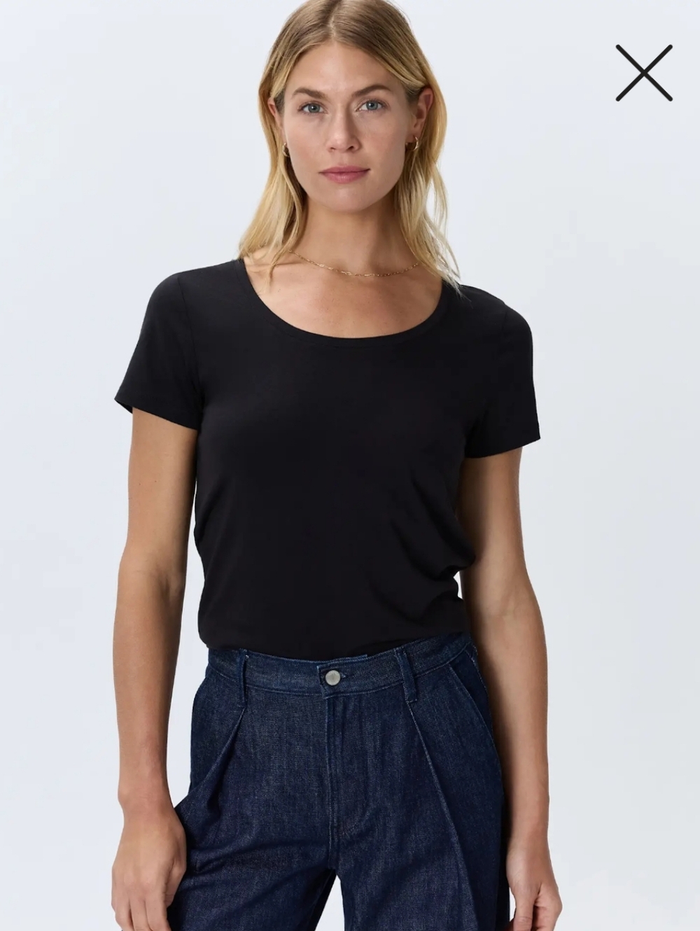 Quince Scoop Neck Tee Shirt Cotton Size Large Black Short Sleeves